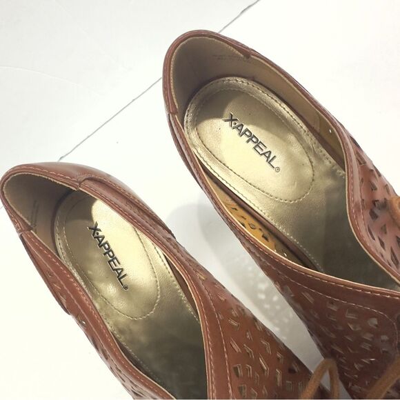 Xappeal Tasha Brown Peep Toe Laser Cut Lace Up Heel Womens Sz 7.5 - Picture 8 of 11